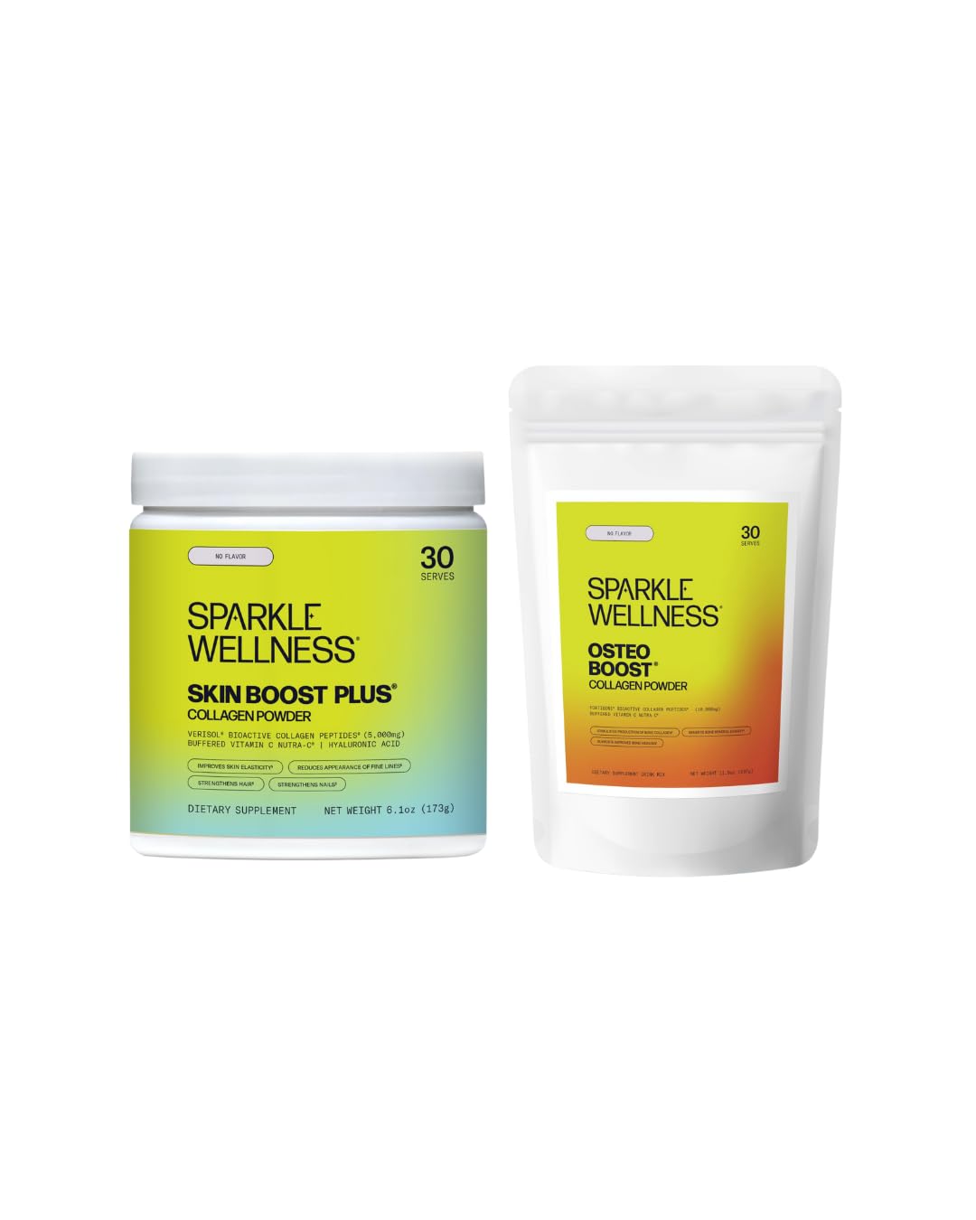 Sparkle Wellness Skin Boost Plus No Flavor 30-Serves Bone Mineral Boost No Flavor 30-Serves Bioactive Collagen Peptide Powder