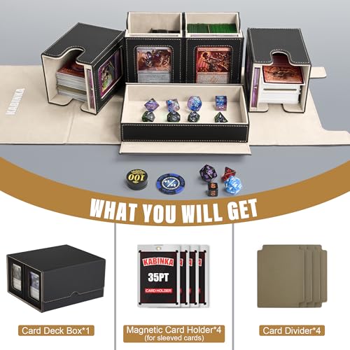 Image of Kabinka Card Deck Box for MTG Commander, Holds 400+ Double-Sleeved Cards, 5 IN 1 Detachable Card Case with Dice Tray, Fits Magic /TCG Cards, 4 Magnetic Card Holders & Dividers (Black Gold)
