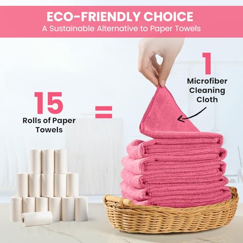 Image of SIFANGKE Microfiber Cleaning Cloth, 12 Pack HotPink Cleaning Rags for Housekeeping, Reusable Microfiber Towels for Car, Kitchen, Bathroom and Household Cleaning Supplies, 11.8 inchX11.8 inch