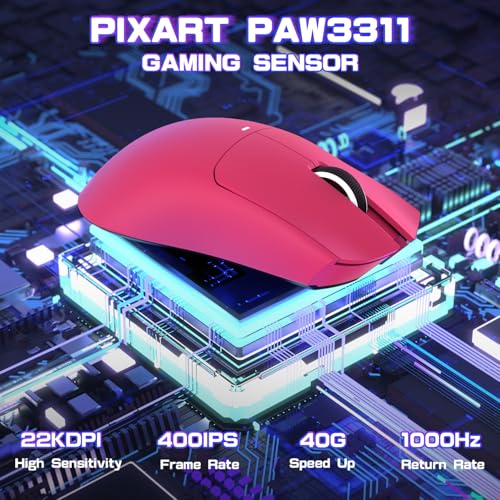Image of Attack Shark X11SE Ultra-Light Wireless Gaming Mouse, Tri-Mode-2.4G /USB-C Wired /BT, PixArt PAW3311 Gaming Sensor, 22KDPI, 5 Programmable Buttons for Laptop, PC, Mac Gamer (Berry Red) | Tri-Modes BT5.2 /Type-C Wired /2.4G, PixArt PAW3311 Gaming Sensor, 22KDPI, 5 Programmable Buttons, For Laptop, PC, Mac Gamer