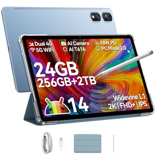 Blackview Tab 16 PRO Tablet 11 Zoll, Android 24GB+256GB+2TB Erweiterung, 4G LTE 5G WiFi Gaming Tablet 2K FHD+, 13MP+8MP, 7700mAh, PC Mode, OTG, Hülle + Intelligenter Stift