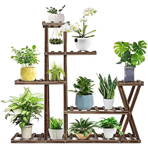 ybaymy Pflanzenregal Holz Blumenregal 5 Ebenen Blumentreppe Garten Holzpflanze Blumenständer Mehrstöckig Pflanzentreppe für Innen Balkon Wohzimmer Outdoor Garten Cover