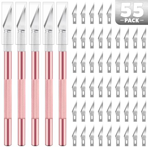 Image of 55 PCS Exacto Knife Set, 5 Piece Craft Knife and 50 Additional SK5 Blades, Hobby Knife for Miniatures, Professional Exacto Knife for Crafting, Precision Knives for Crafts
