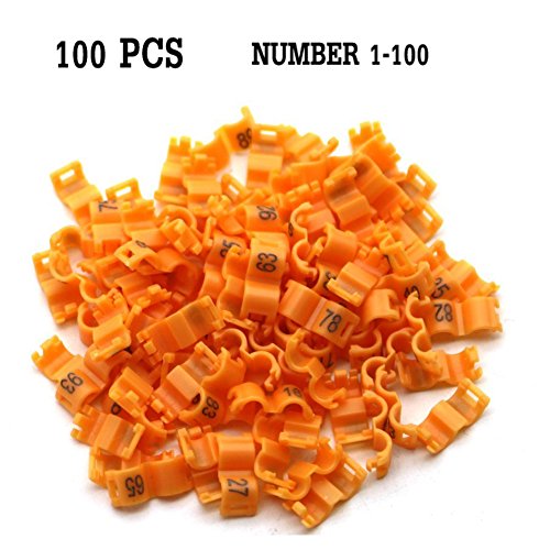 LVEDU 100 Anillos de plástico para Pájaros de Acacia, 3 mm, Número 1-100, Naranja