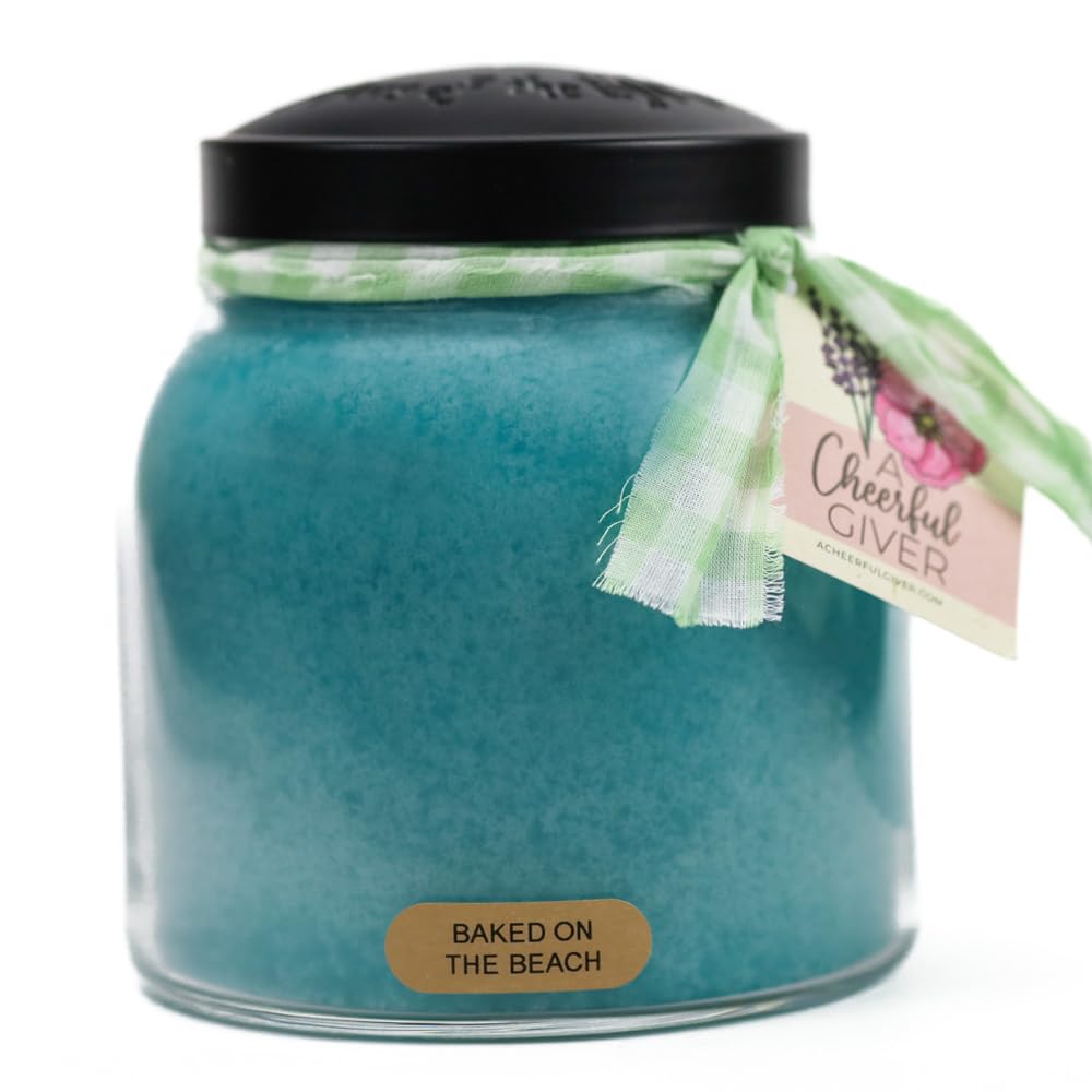A Cheerful Giver - Baked On The Beach - 34oz Papa Scented Candle Jar with Lid - Keepers of The Light - 155 Hours of Burn Time, Gift Candle, Blue