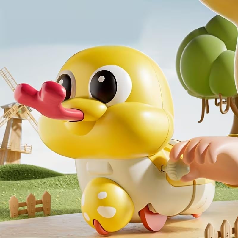 Image of Cute Wind-Up Duck Toy for Kids, Manual Clockwork Walking Duck, Colorful Cartoon Animal Toy for Toddlers & Children (Yellow Duck)