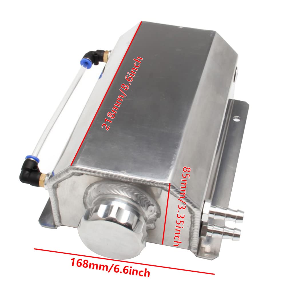 Universal - Serbatoio di troppopieno liquido di raffreddamento per radiatore 2 L, serbatoio di troppopieno liquido di raffreddamento in alluminio lucido 2 L