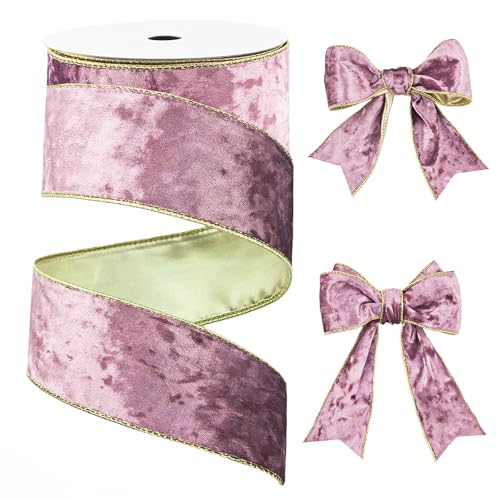Pink Velvet Wired Ribbon 2.5 Inch x 10 Yards Velvet Christmas Ribbon for Gift Wrapping Christmas Tree Decoration Crafts Wreaths Supplies