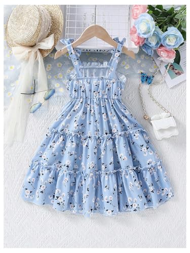 Girl's Ditsy Floral Tiered Ruffle Fairy Dress Bowknot Sleeveless Swing Summer Dresses2