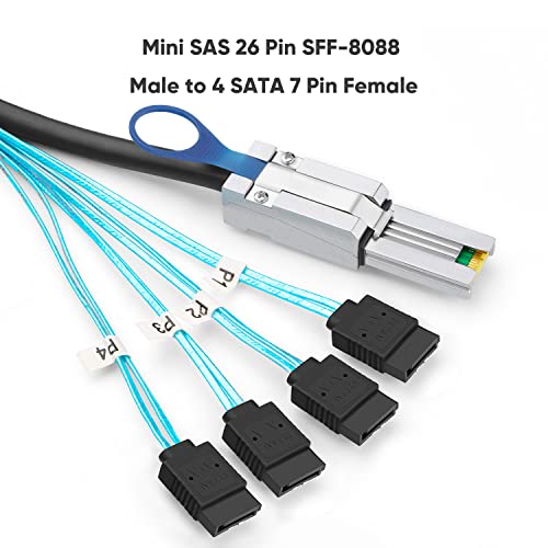 image for CableCreation Mini SAS 26Pin (SFF-8088) Male to 4 SATA 7Pin Female Cab