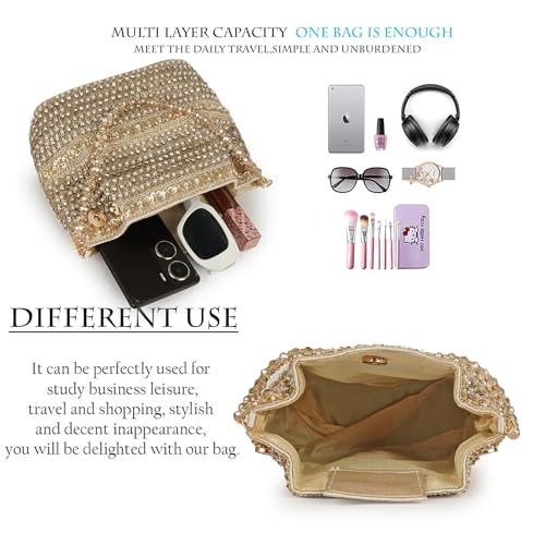 Image of Nevis Silk Fabric Premium Pearl & Crystal Embroidered Potli Bag for Women | Ethnic Bridal Clutch with Golden Handle | Party & Wedding | Potli Bag