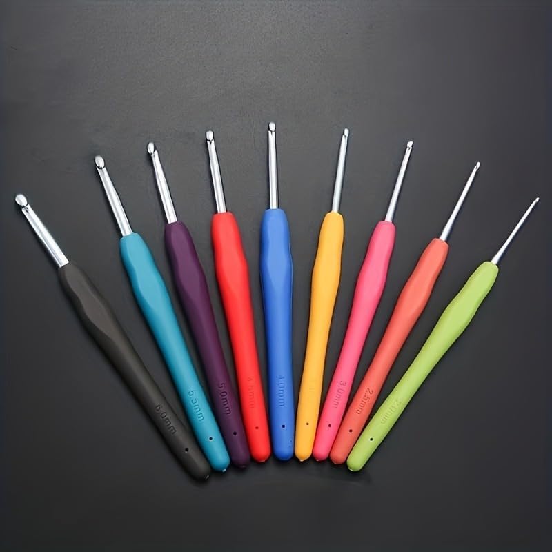 10pcs Aluminum Crochet Hook Set, Ergonomic Grip Colorful Soft Handle, Crochet Hooks for Beginners