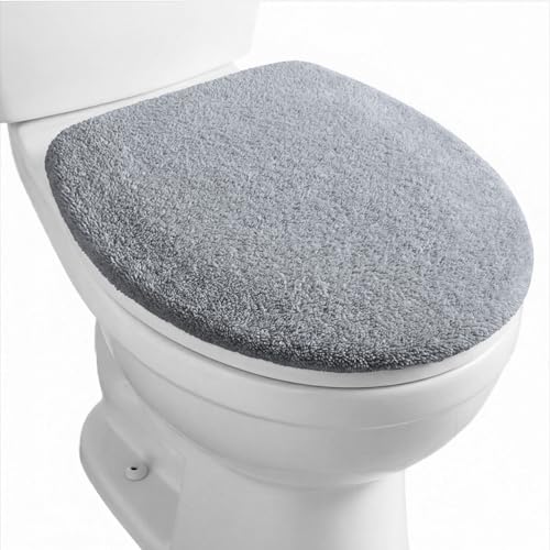 DOPENSPI Gray Microfiber Toilet Lid Cover Non-Slip Soft Toilet Cover Adjustable Toilets Seat Covers Absorbent Machine Washable Covers Elastic Fits Most Round Elongated Toilets Bathroom Decor(Gray)