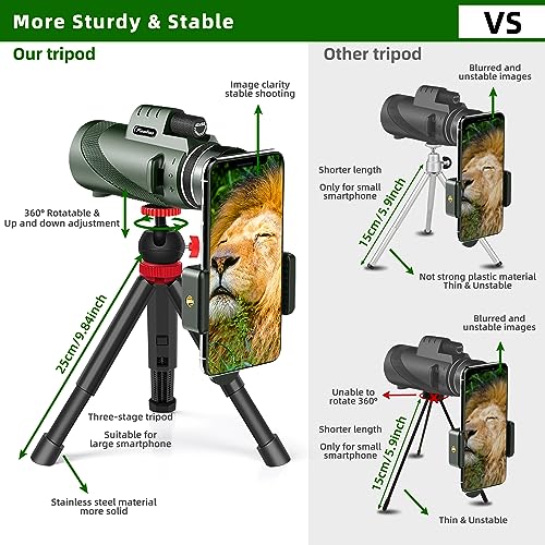 Image of 40X60 Monocular Telescope - High Power for Adults with BAK4 Prism. Includes Phone Adapter, Tripod & Hand Strap. Perfect for Bird Watching & Concerts