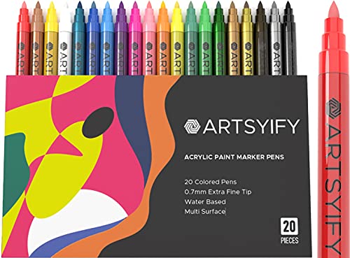 ARTSYIFY Acrylic Markers Paint Pens, Pack of 20 Colors Easy to Use Acrylic Pens for Rock Painting, Porcelain and Glass - Discover the Amazing 0.7 mm Acrylic Paint Pens Fine Tip with Variety of Colors