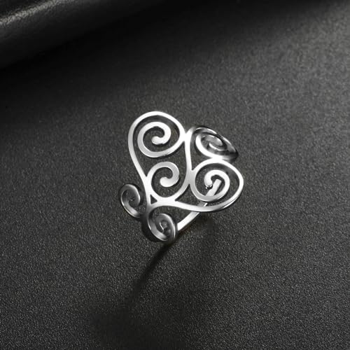 TEAMER Vintage Filigree Flower Ring Stainless Steel Elegant Flower Ring Wedding Band Ring for Women3