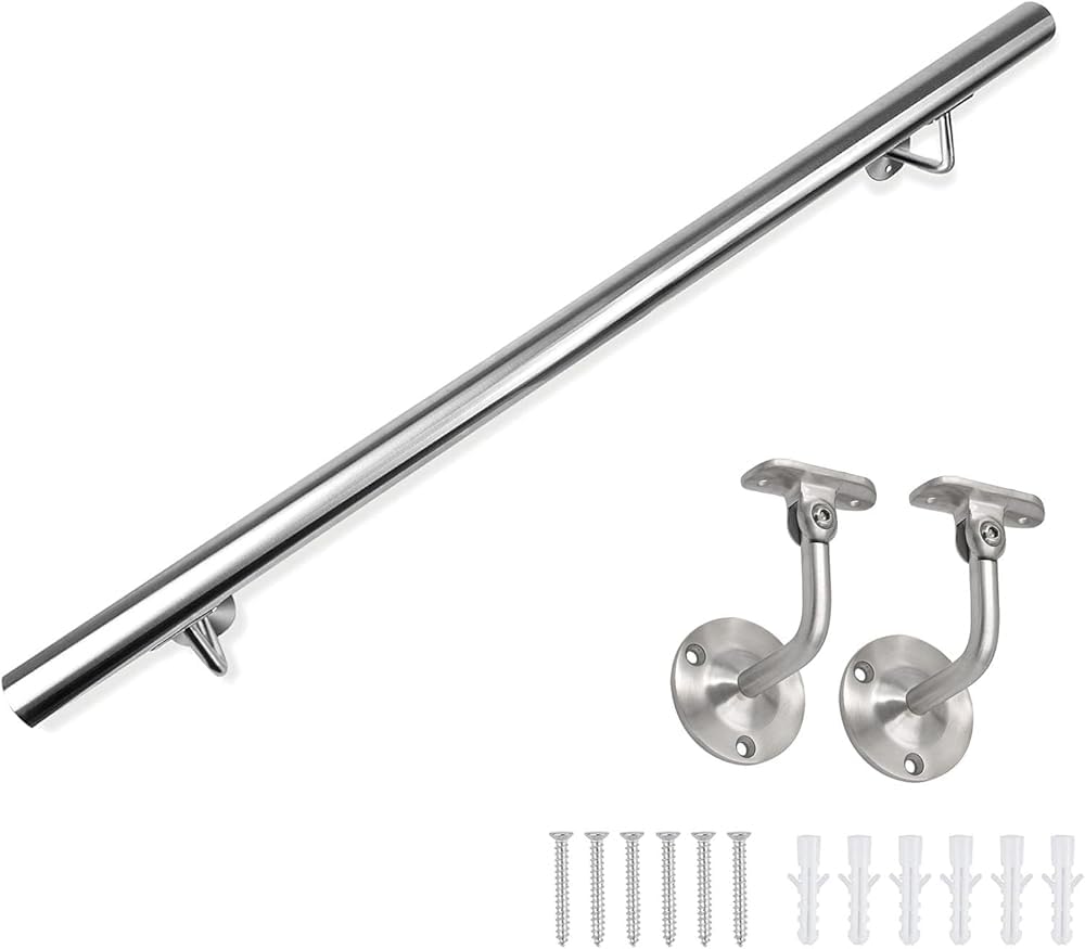 LQSYBHD Stainless Steel Staircase Handrail Kit, Modern Indoor Stair Railing Bracket, Wall Mount Hand Rail for Porch Garage Entry Steps Interior Outdoor Stairway(Size:4ft/120cm)