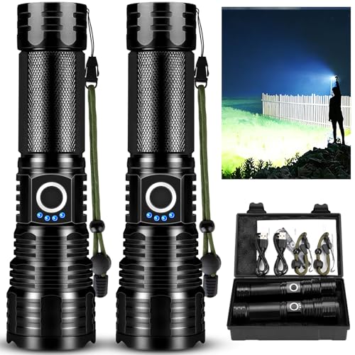 Led Flashlights 99,000 Lumen High Lumens Rechargeable 2 Pack, Brightest Flash Light with 5 Modes & 18H Runtime, IPX7 Waterproof, Powerful Handheld Flashlights for Home Camping Hiking