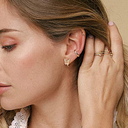 MEVECCO Gold Butterfly Huggie Hoop Earrings 18K Gold Plated Cubic Zirconia Butterfly Hoop Minimalist Handmade Earrings for Women4