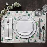 Urban Villa Christmas Placemats Green Tree 100% Cotton Fused Tablemats for Dining 14''x20'' Over Sized Set of 6 Placemats for Christmas Celebrations Wedding Parties Every Day Use Heavier Quality