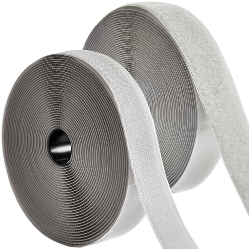 Image of ECOHomes (33 FT x 1 Inch) Strips with Adhesive for Fabric, Grey | No Sew, Stick On for Fabric, Sticky Back for Clothes, Curtains, Heavy Duty, Double Sided Hook and Loop Hem Tape Fasteners