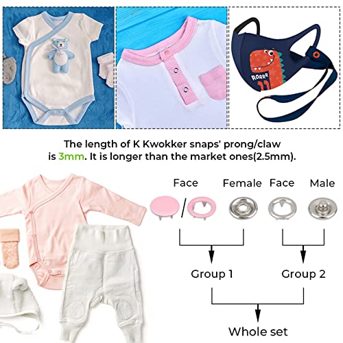 K Kwokker Snaps Buttons For Sewing With Snap Pliers 9.5Mm 20 Colors Metal Snaps For Clothes, Children's Bodysuit, Romper, Bib Crafting, Snap Fasteners Kit For Clothing #TOP3