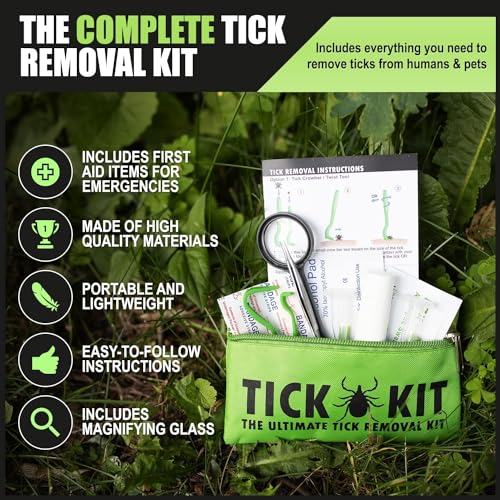 Tick Remover Tool Kit For Humans, Cats, Dogs and Pets, Lyme Prevention Plus 3 Tick Removal Tools, Small & Large Tick Crowbars & Fine Point Tweezers with Magnifying Glass + First Aid Bandages & Cleaning Wipes - Canadian Owned - Image 3
