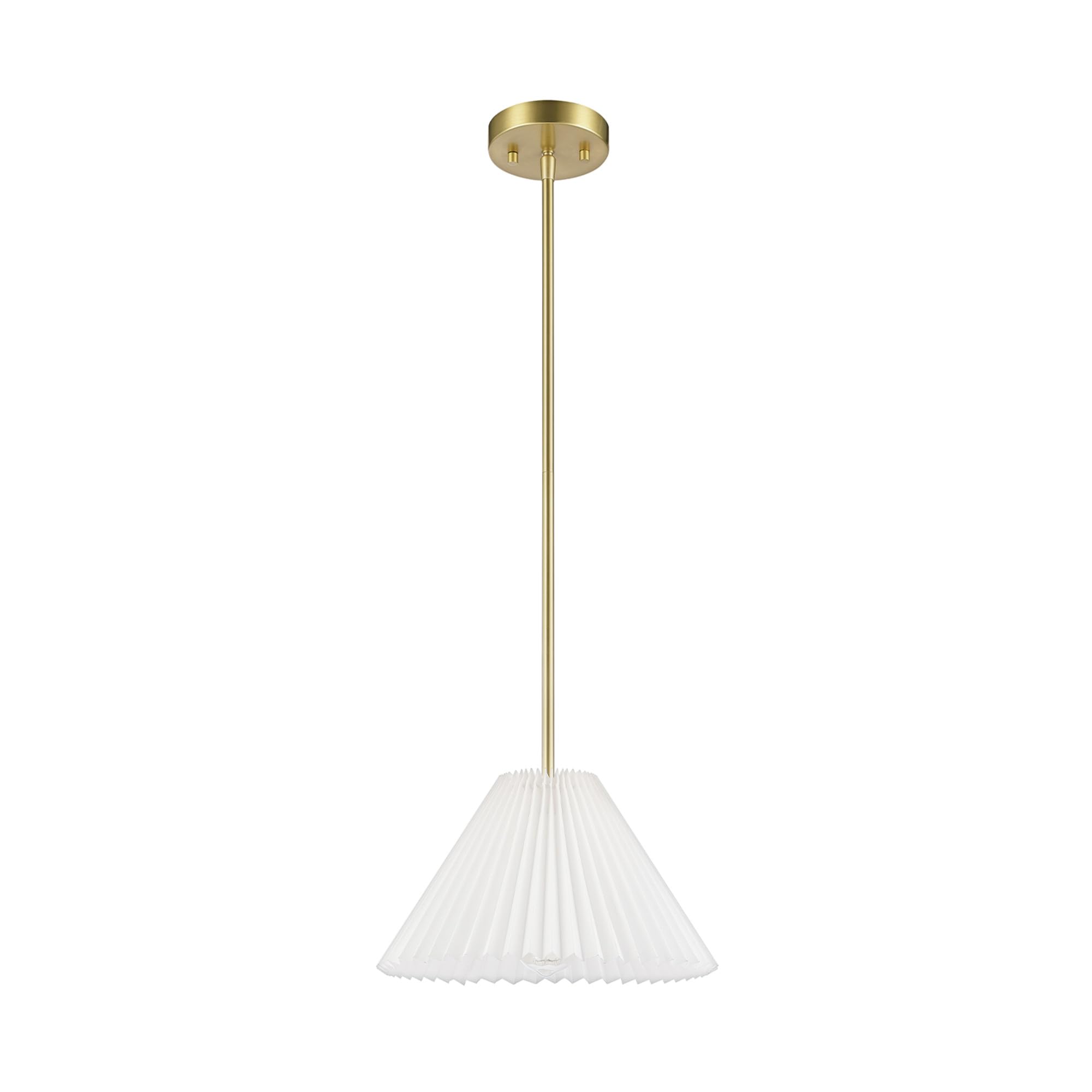 GLOBE Electric x Novogratz 67000103 1-Light Pendant Light Fixture, Matte Brass, Off-White Pleated Fabric Shade, Adjustable Hanging Height, Ceiling Lighting for Kitchen Island, Hallway, or Dining Room
