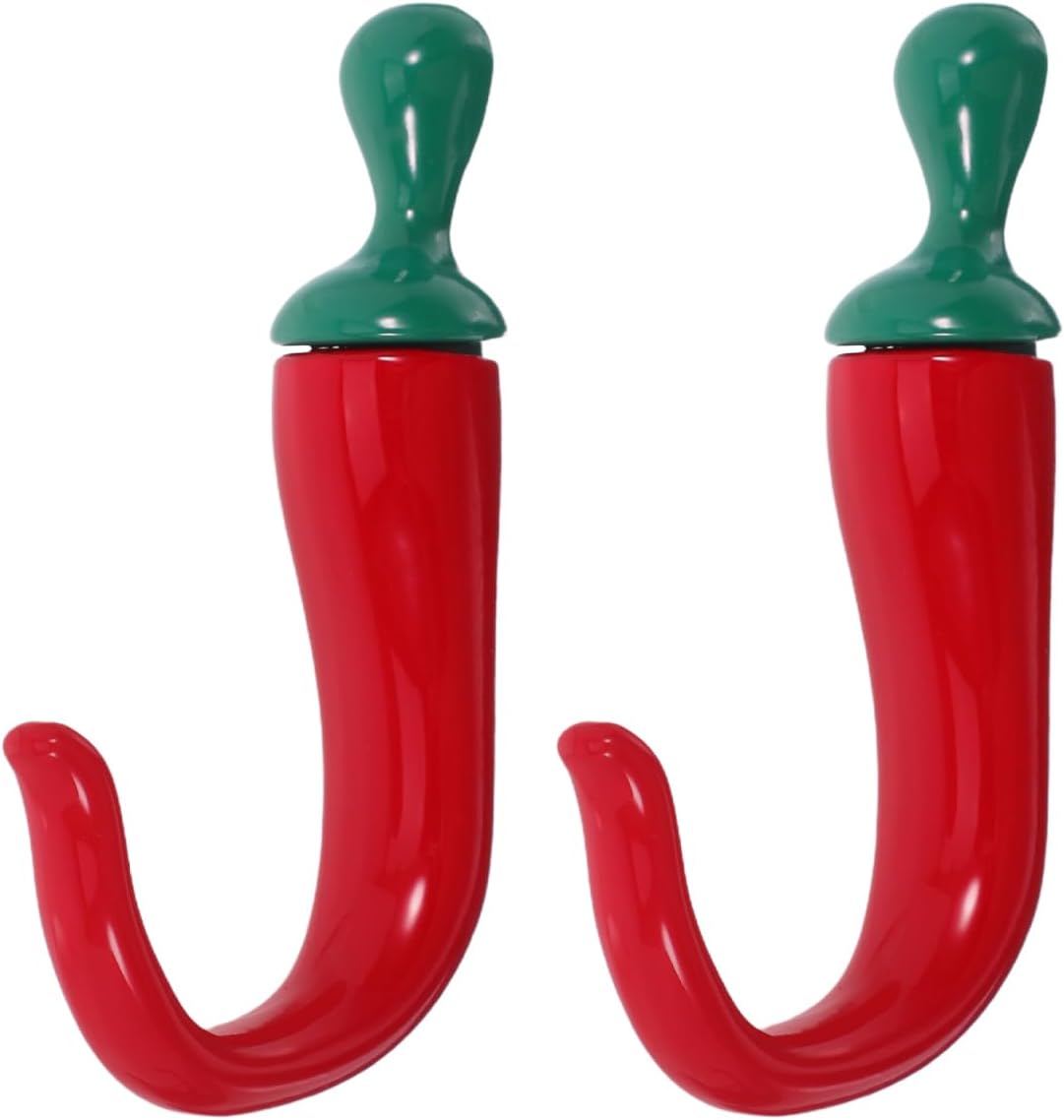 2pcs Zinc Alloy Chili Pepper Wall Hooks Heavy Duty Metal Hangers for Kitchen Bathroom Rustic Clothes Coat Hat Apron Hanging Decorative Hooks