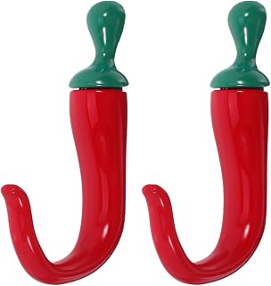 BESPORTBLE 2 x Chili-Pfeffer-Wandhaken, robust, doppelte Metall-Kleiderbügel in Rot und Grün, Vintage-Stil, kleine Haken zum Aufhängen von Schals, Taschen, Handtüchern und Küchenschürzen