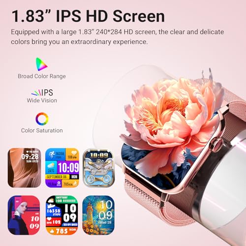 Smart Watches for Women, 1.83" HD Fitness Tracker (Answer/Make Calls), 120+ Sport Modes with Heart Rate/Sleep Monitor, IP68 Waterproof, Fitness Watch for iOS Android, Rose Gold - Image 7