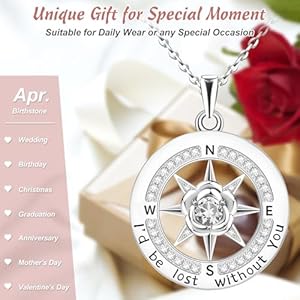 Compass necklace for women925 sterling silver necklaceid be lost without you necklace with rose box birthday birthstone jewelrychristmas gifts for womengraduation gifts for her  urban country home decor