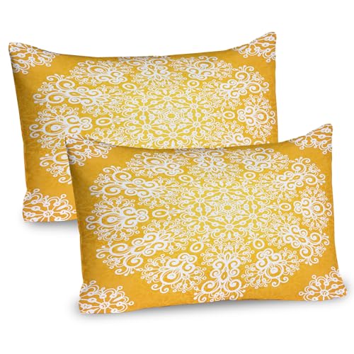 Ambesonne Yellow Pillow Sham Set of 2, Snowflake Like Floral Pattern Design with Tribal Inspired Art, Quality Microfiber Bedding Item for All Seasons, 30