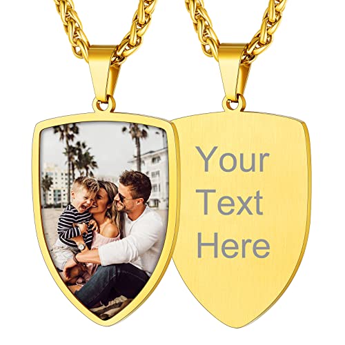 Custom4U Picture Necklace Personalized Custom Dog Tag/Disc/Heart Pendant Picture Jewelry Engraved Memory Chain with Photo Name Customized Photo Gifts for Men Women (Gift Box) A1-photo&text-b