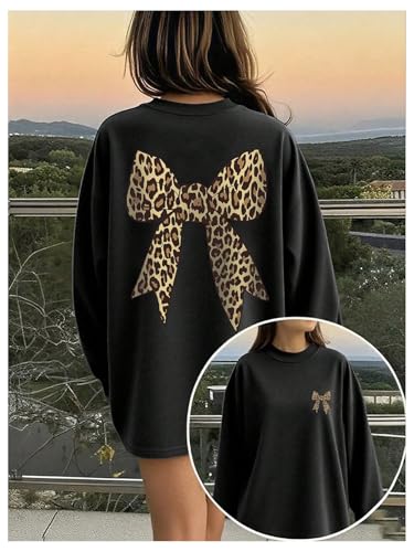 Image of SweatyRocks Girl's Bow Graphic Shirts Long Sleeve Crew Neck Tops Casual Cute Tee Tween Clothes