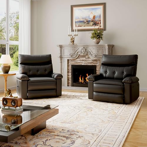 Image of GarveeHome Recliner Chair - PU Leather Manual Recliner for Adults, Lazy Chair with 1.5X Sponge Comfort Arm and Back for Living Room, Bedroom
