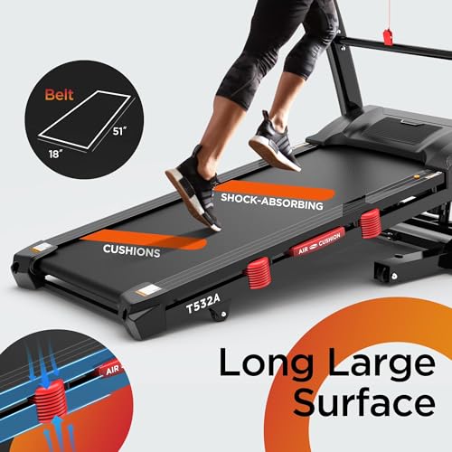 Image of 5 HP Folding Treadmill with 0-15% Auto Incline, 10MPH Speed, 400lbs Capacity, Ultra-Wide 51x18 Inch Belt, APP Control, Bonus Fan & Knee Straps for Home