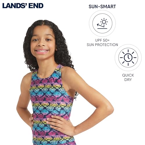 Image of Lands' End Girls' UPF 50+ Swim Bikini Bottom and Racerback Tankini Set