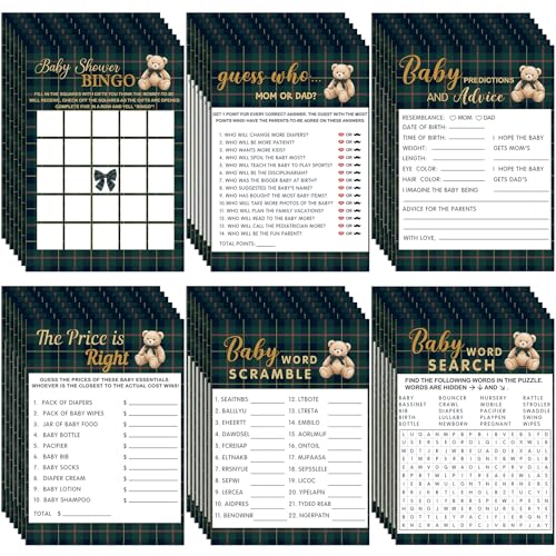 Image of 302 Pcs Baby Shower Games, 6 Games,50 Sheets Each, Bear