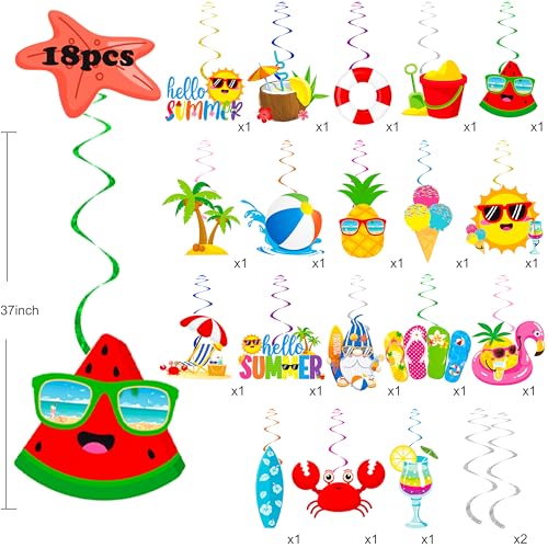 Image of Summer Beach Pool Party Hanging Swirls Hello Summer Party Decoration 20pcs Beach Pool Themed Swirl Ceiling Summer Party Hanging Streamer for Hawaii Beach Pool Party Baby Shower Supplies
