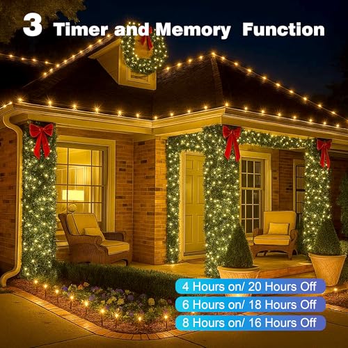 Domolli Christmas Lights 800 LED 264 FT, IP67 Waterproof Christmastree Lights with 8 Modes, Remote Control 3 Timers & Memory Function Xmas Decorations for House and Holiday (Warm White) — view 6