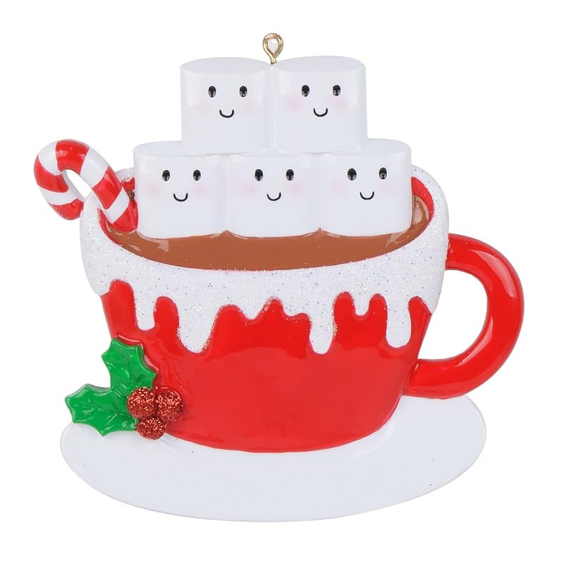 Personalized Marshmallow Hot Chocolate Family Christmas Tree Ornament, Family of 5 Personalized Christmas Ornament, Unique Keepsake Gifts for Parents Kids Grandparents,Chocolate Lover, Coffee Lover