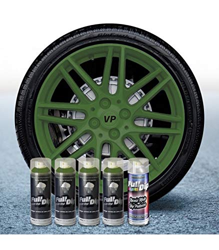 Felgen-Set aus flüssigem Vinyl, Full Dip, 4 Sprays, militärisches Grün, mit matter Abdeckung
