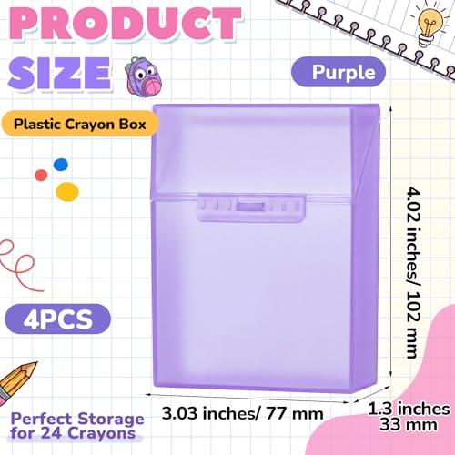 Image of Clabby 4 Pcs Clear Plastic Crayon Boxes Hold 24 Count, Purple