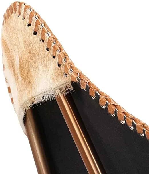 Leather Handmade Butterfly Chair || Powder Coated Folding Iron Frame Vintage Accent Chair || Relaxing with Arms Comfy Small Spaces, Office, Bedroom (Cover with Black Leg, Brown & White)