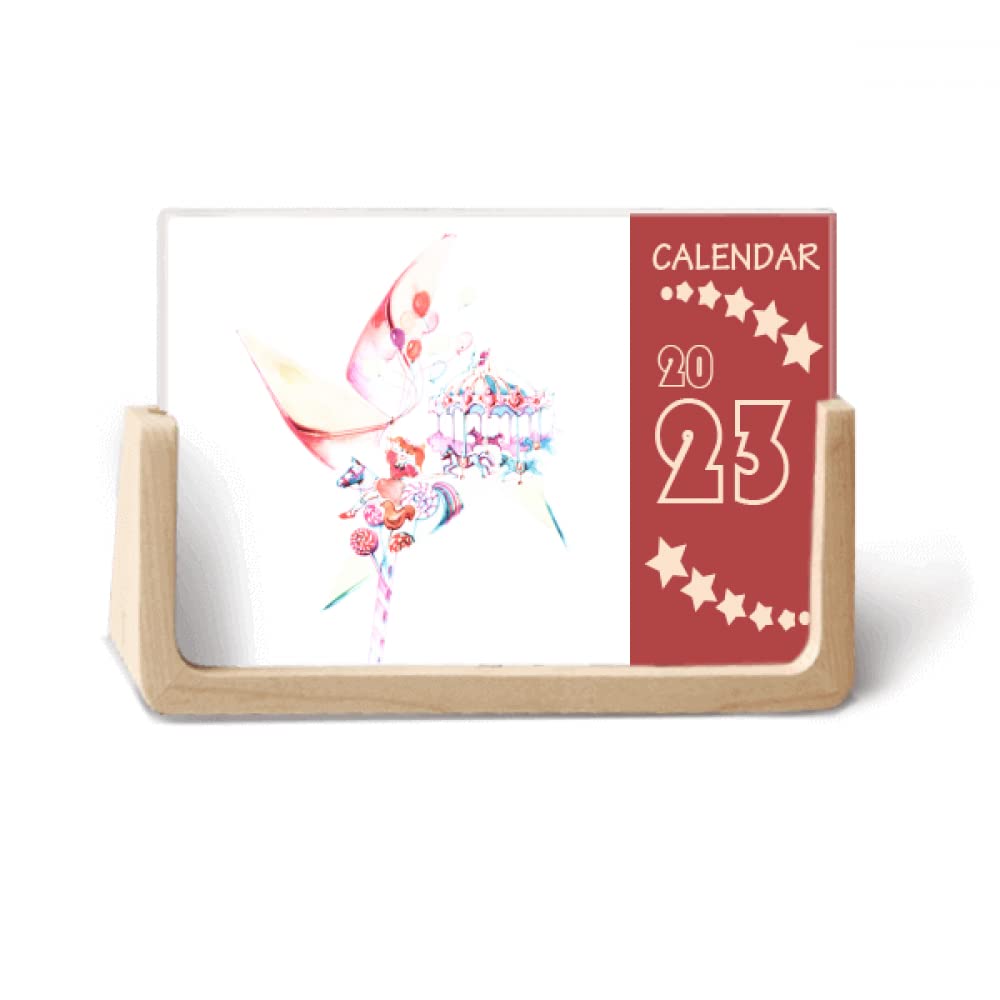 no/no Carousel Windll Lollipop Watercolor Painting Desk Calendar Desktop Decoration 2023