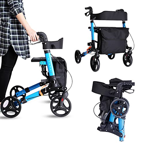 HWBB Rollator Klappbarer Rollator für Senioren mit Sitz/Bremsen/Korb, Leichtes Aluminium Höhenverstellbarer Rollator für Erwachsene, zum Spazierengehen im Freien Cover