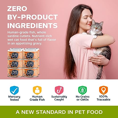 Image of Pure Cravings Wet Cat Food Canned Tuna and Salmon Cutlets in Gravy, 100% Mercury-Tested, Moist Can Fish for Cats, Grain-Free, Protein, Non-GMO, Pack of 12