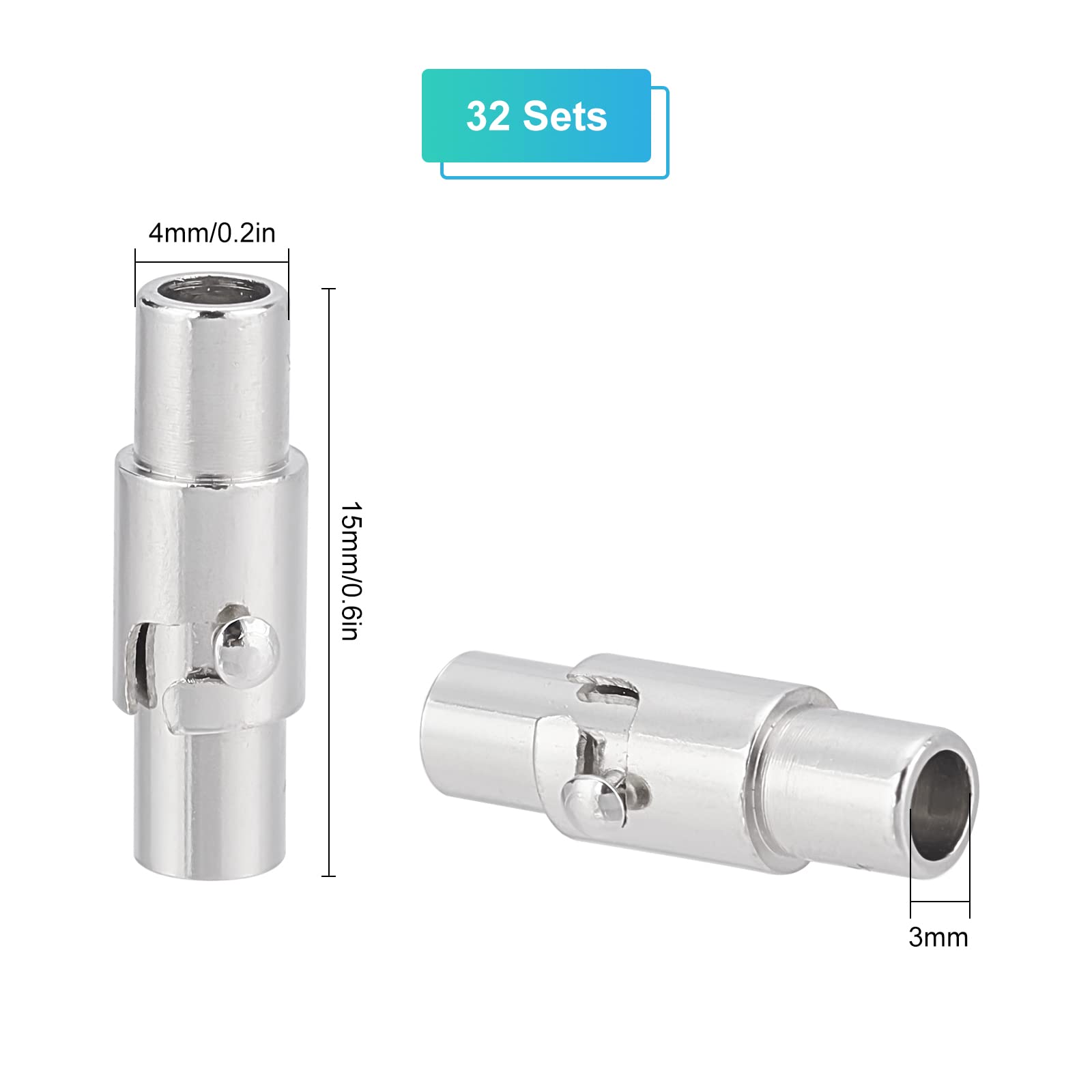 SUNNYCLUE 1 Boîte De 32 Ensembles D'embouts De 3 Mm Kumihimo Et Fermoirs Pour Bijoux