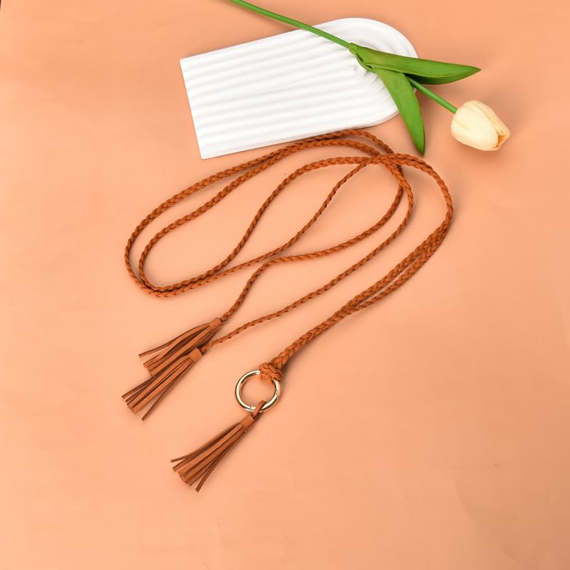 Braided Knot Waist Belt Vintage Thin Dress Belts for Women Girls Rope Belt Chain with Tassel Tie Belt for Dresses Skirts3